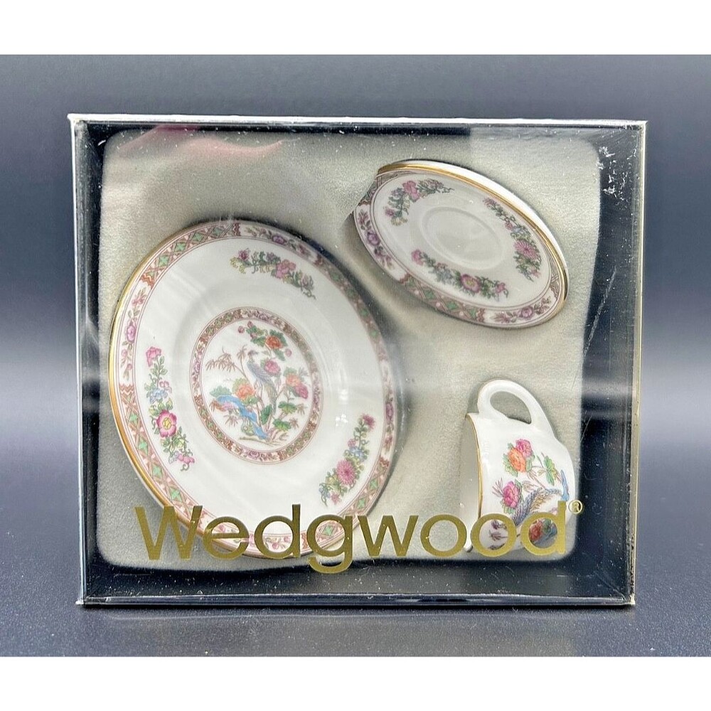 DISCONTINUED WEDGWOOD MINIATURE KUTANI CRANE 3 PC PLACE SETTING New-Old Stock A